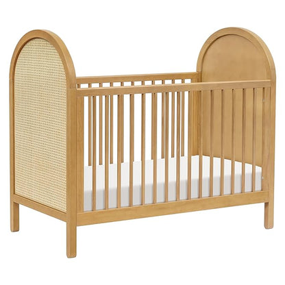 babyletto Bondi Cane 3-in-1 Convertible Crib with Toddler Bed Conversion Kit in Honey with Natural Cane, Greenguard Gold Certified