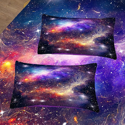 Tailor Shop Galaxy Comforter Space Kids Bedding Set Full Size, Purple Comforter for Girls with 2 Pillowcase