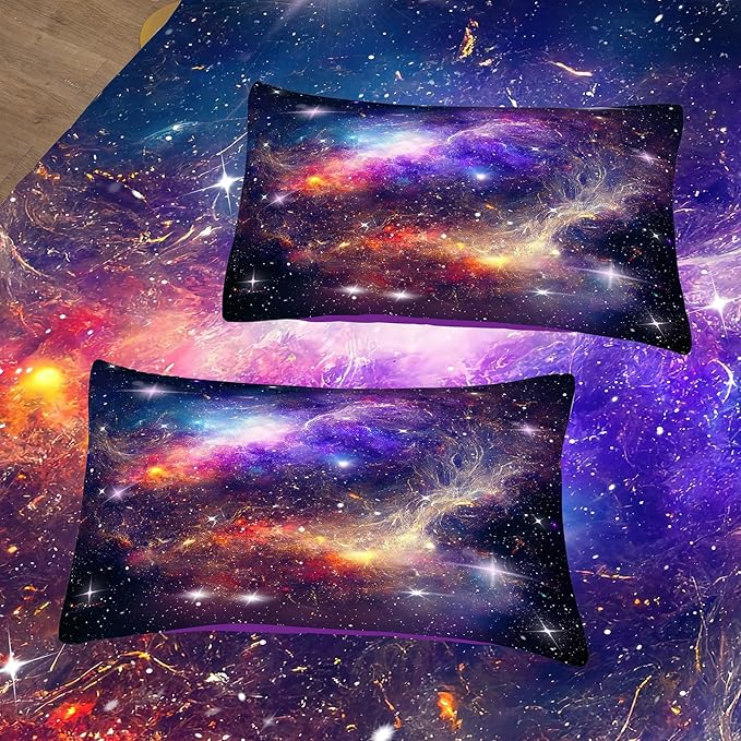 Tailor Shop Galaxy Comforter Space Kids Bedding Set King Size, Purple Comforter for Girls with 2 Pillowcase