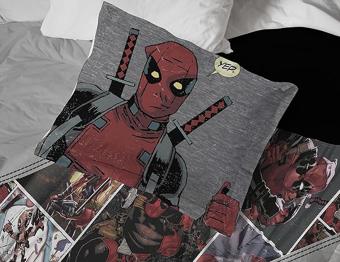 Jay Franco Marvel Deadpool Bite Me Queen Comforter & Sham Set - Super Soft Kids Bedding - Fade Resistant Microfiber (Official Marvel Product)