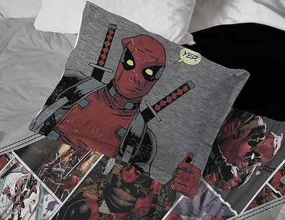 Jay Franco Marvel Deadpool Bite Me Queen Comforter & Sham Set - Super Soft Kids Bedding - Fade Resistant Microfiber (Official Marvel Product)