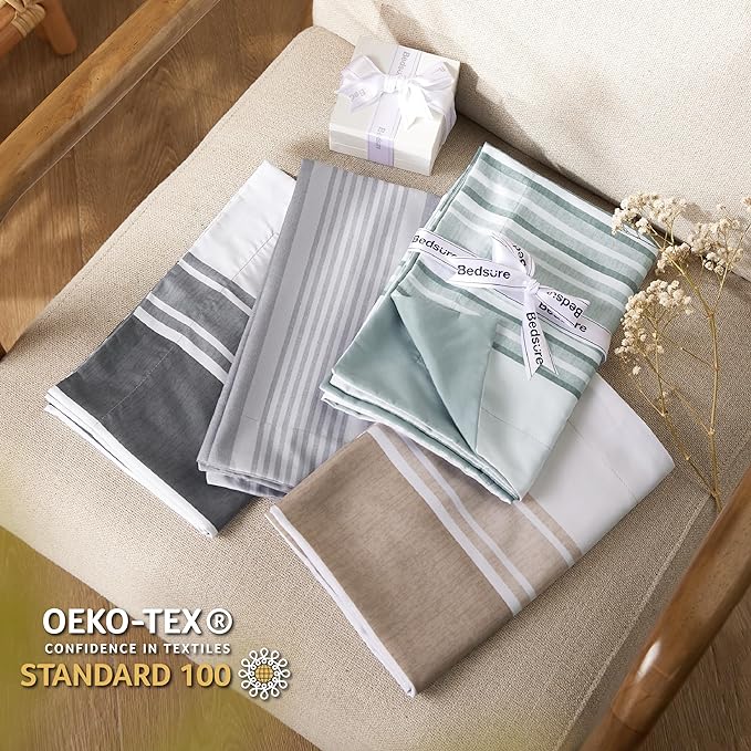 Bedsure Brown Twin Size Comforter Sets 5 Pieces - Striped Beddding sets, Bed in a Bag Twin with Comforter, Fitted Sheet, Flat Sheet, Pillowcase & Shams