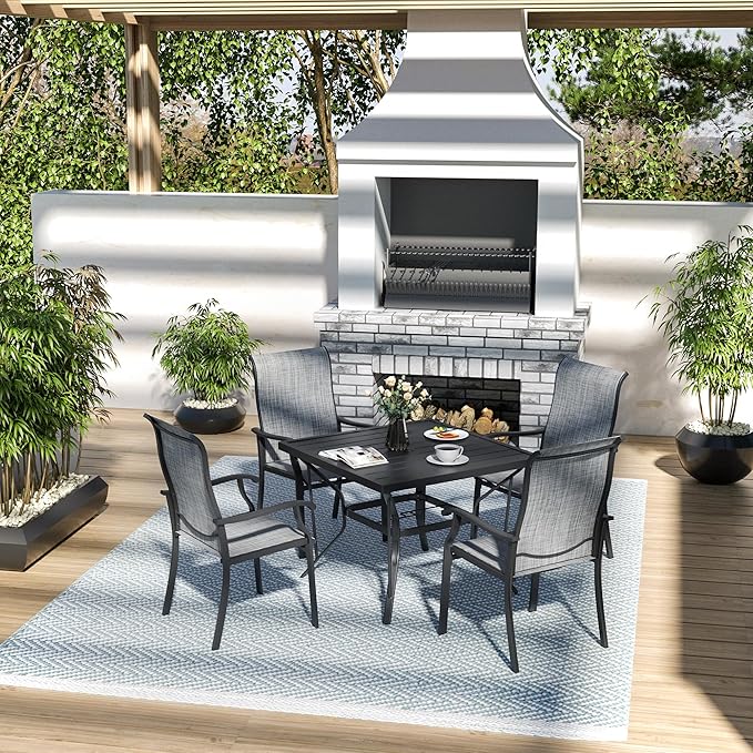 Pamapic 5 Pieces Patio Dining Set, Outdoor Dining Set for Garden Backyard Poolside Deck,Outdoor Table and Chairs Set with 4 Textilene Chairs,Gray