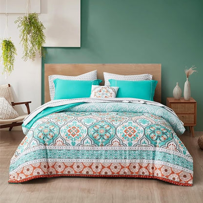 Degrees of Comfort Bed in a Bag Twin XL, Boho Medallion Comforter Sets for College, Microfiber 6 Pieces Bedding Set with Sheet, Matching Decorative Pillow, Aqua