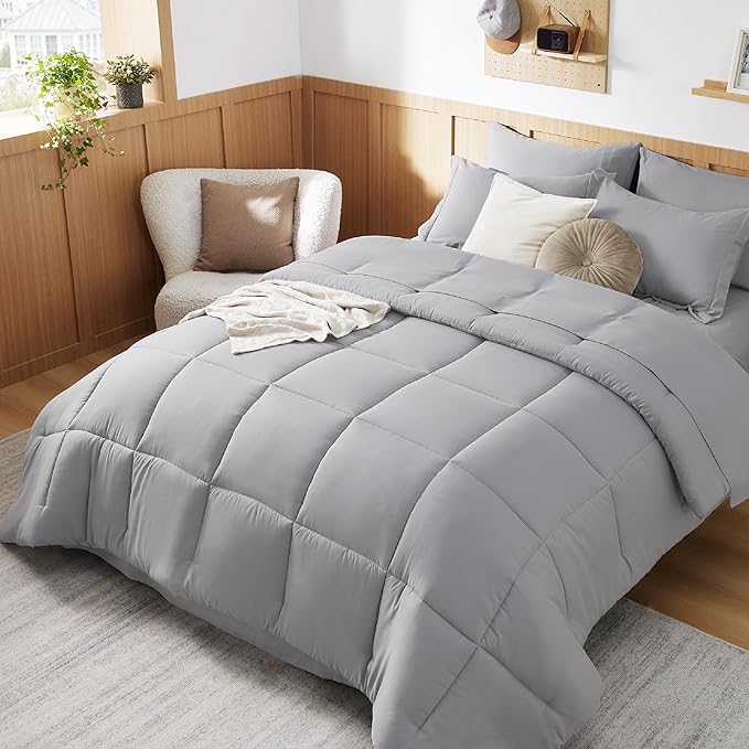 Bedsure Twin XL Comforter Set with Sheets - 5 Pieces Twin XL Grey Bedding Sets for College, Twin Extra Long Size Bed in a Bag with Comforter, Sheets, Pillowcase & Sham
