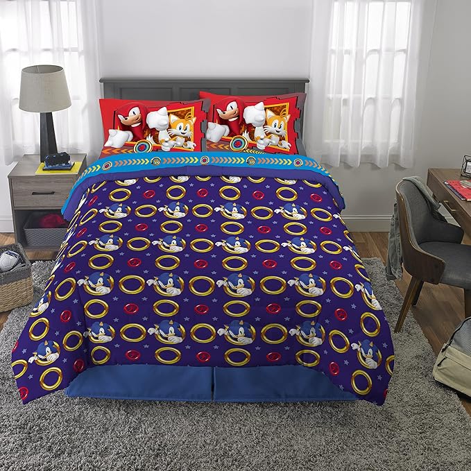 Franco Kids Bedding Super Soft Comforter and Sheet Set, 5 Piece Full Size, Sonic The Hedgehog, Anime