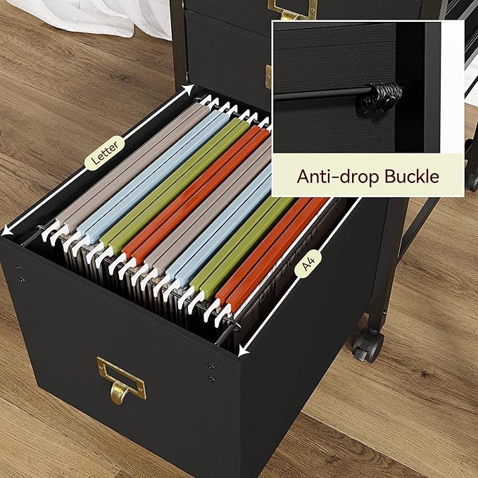 Vertical Mobile Filing Cabinet Fits A4 or Letter Size, Rustic Black