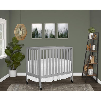 Jett Non-Full Size Folding Convertible Crib, Lightweight Portable Crib, Three Adjustable Mattress Height Settings, Easy to Fold Travel Crib, 1.5” Mattress Pad Included
