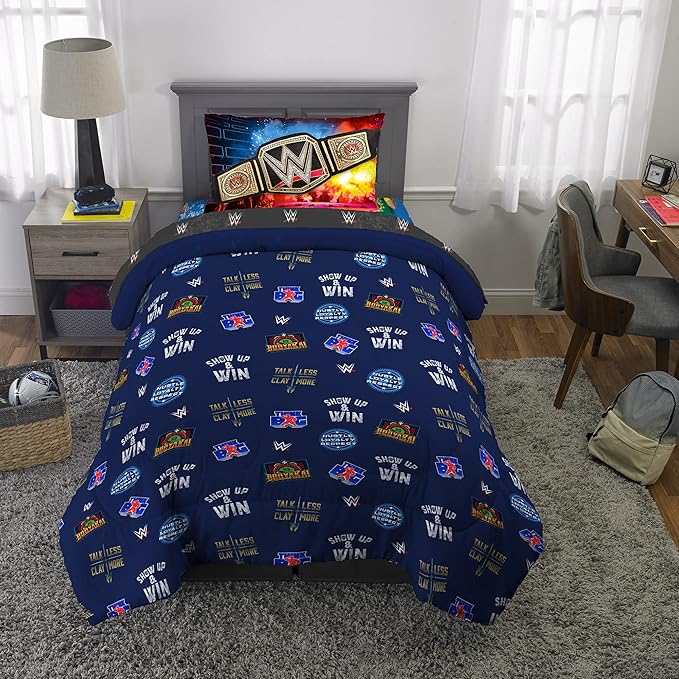 Franco Kids Bedding Super Soft Comforter and Sheet Set, 4 Piece Twin Size, WWE