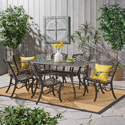 Christopher Knight Home Hallandale Outdoor Sarasota Cast Aluminum Rectangular Dining Set, 7-Pcs Set, Hammered Bronze