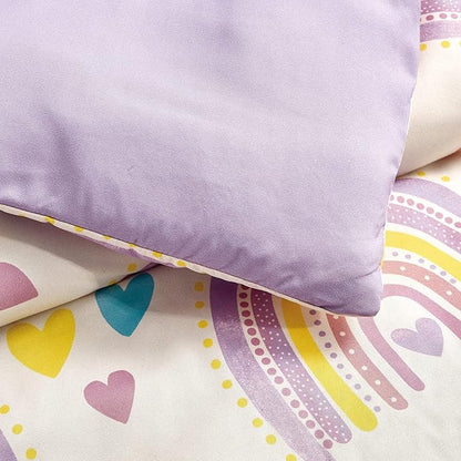 for Kids Rainbow Hearts 4-Piece Comforter Set - Beautiful Motif Design Bedding Set with Embrodery Print
