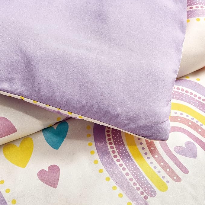 for Kids Rainbow Hearts 4-Piece Comforter Set - Beautiful Motif Design Bedding Set with Embrodery Print