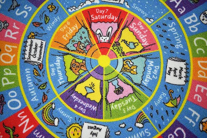 KC Cubs ABC Alphabet, Seasons, Months and Days of The Week Educational Learning & Fun Game Play Area Non Slip Boy & Girl Kids Rug Carpet for Children Bedroom, Toddler Classroom & Baby Playroom Mat