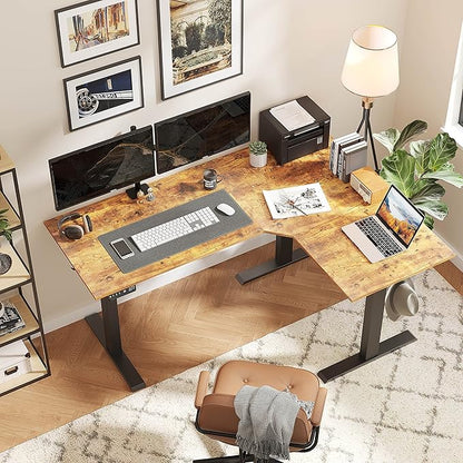 BANTI Triple Motors 63" L Shaped Standing Desk Height Adjustable, Electric Stand up Corner Desk, Sit Stand Home Office Desk Computer Workstation with Memory Preset, Rustic Brown Top