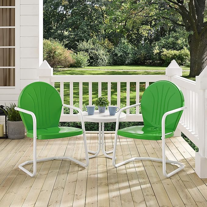Crosley Furniture KO10004GR Griffith 3-Piece Retro Metal Outdoor Seating Set with Table and 2 Chairs, Grasshopper Green