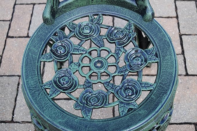 Oakland Living Cast Aluminum Conversation Metal Antique 3 Piece Patio Rose Bistro Set, Verdi Green
