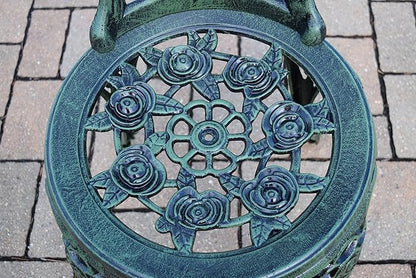 Oakland Living Cast Aluminum Conversation Metal Antique 3 Piece Patio Rose Bistro Set, Verdi Green