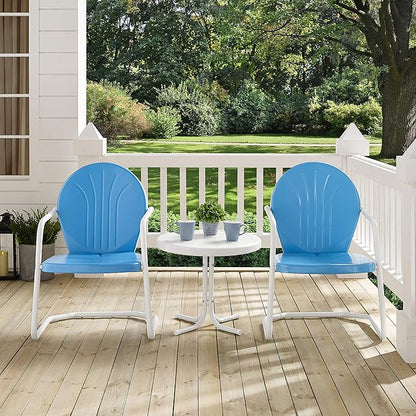 Crosley Furniture KO10004BL Griffith 3-Piece Retro Metal Outdoor Seating Set with Table and 2 Chairs, Sky Blue