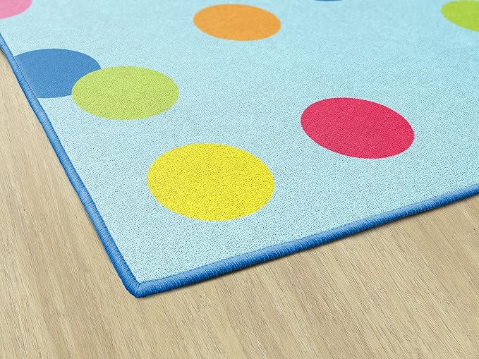 Flagship Carpets Schoolgirl Style Just Teach Rainbow Polka Dots Classroom Area Rug for Indoor Classroom Learning or Kid Bedroom Educational Play Mat, 7'6"x12', Blue