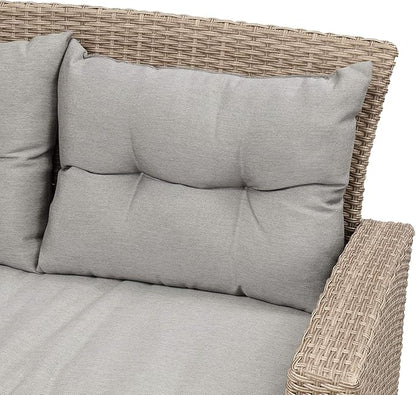 4-Piece Rattan Patio Furniture Sets, All Weather Outdoor Sectional Sofa Loveseat with Ottoman,Soft Cushions&Glass Table w/Shelf, Wicker Conversation Couch for Garden Backyard, Onesize, Gray