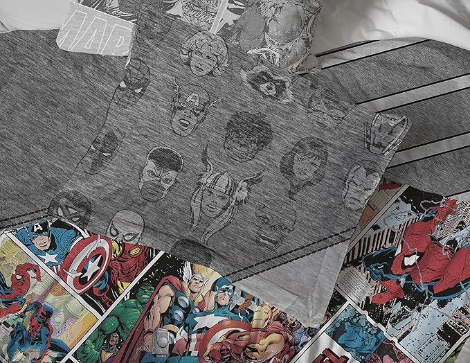 Jay Franco Marvel Comics 80th Anniversary Full/Queen Comforter & Sham Set - Super Soft Kids Reversible Bedding - Fade Resistant Microfiber (Official Marvel Product)