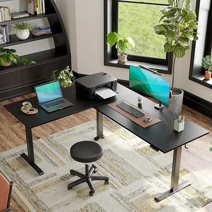 FEZIBO 75 Inches, Supports over 300mlbs, L Shaped Standing Desk Reversible, Electric Height Adjustable Corner Stand up Desk, Sit Stand Desk Computer Workstation, Black Frame/Black Top