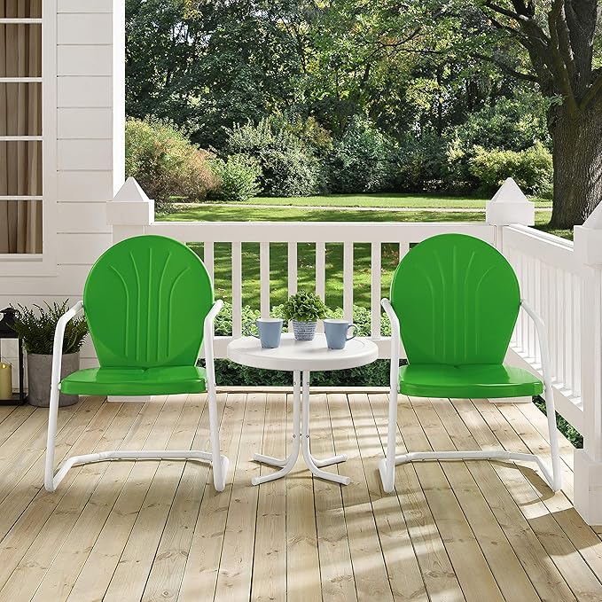 Crosley Furniture KO10004GR Griffith 3-Piece Retro Metal Outdoor Seating Set with Table and 2 Chairs, Grasshopper Green