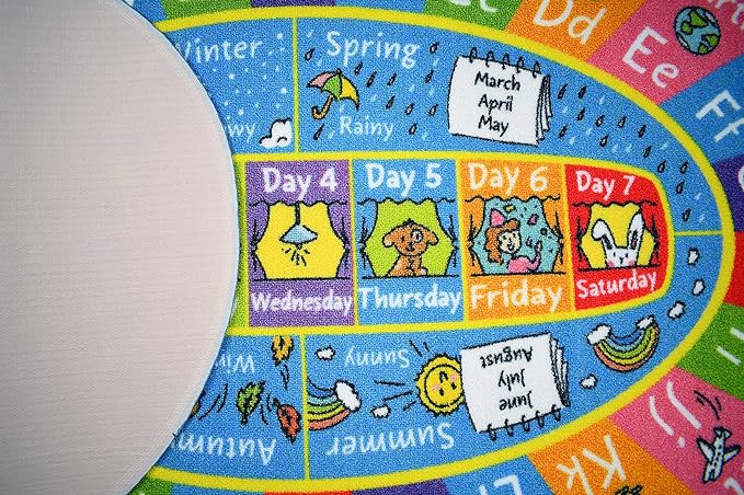 KC Cubs ABC Alphabet, Seasons, Months and Days of The Week Educational Learning & Fun Game Play Area Non Slip Boy & Girl Kids Rug Carpet for Children Bedroom, Toddler Classroom & Baby Playroom Mat