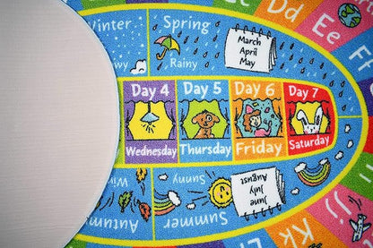 KC Cubs ABC Alphabet, Seasons, Months and Days of The Week Educational Learning & Fun Game Play Area Non Slip Boy & Girl Kids Rug Carpet for Children Bedroom, Toddler Classroom & Baby Playroom Mat