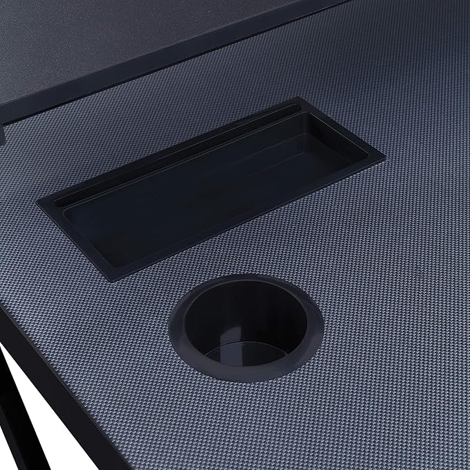 OSP Home Furnishings Emulator Battlestation Gaming Desk with RGB LED Lights, Black