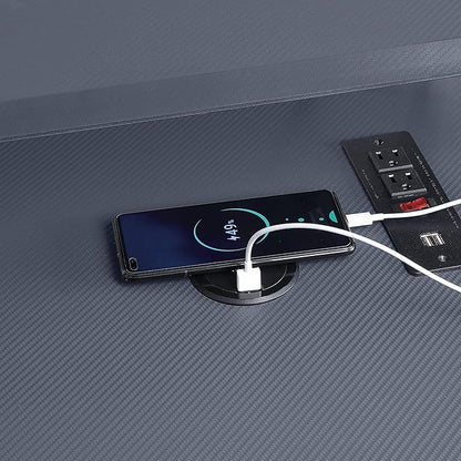 OSP Home Furnishings Reload Gaming Desk with Wireless Charging, USB Power Hub, and Remote Controlled RGB LED Lights, Matte Grey Carbon Fiber