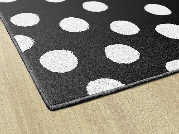 Flagship Carpets Schoolgirl Style Picasso Painted Dots Classroom Area Rug for Indoor Classroom Learning or Kid Bedroom Educational Play Mat, 7'6"x12', Black