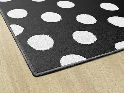 Flagship Carpets Schoolgirl Style Picasso Painted Dots Classroom Area Rug for Indoor Classroom Learning or Kid Bedroom Educational Play Mat, 7'6"x12', Black