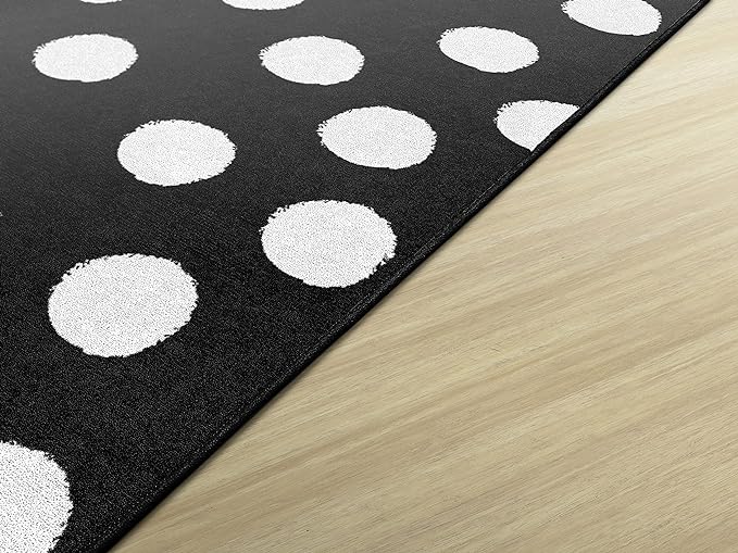 Flagship Carpets Schoolgirl Style Picasso Painted Dots Classroom Area Rug for Indoor Classroom Learning or Kid Bedroom Educational Play Mat, 7'6"x12', Black