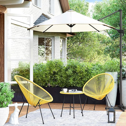 SONGMICS 3-Piece Outdoor Seating Acapulco Chair, Modern Patio Furniture Set, Glass Top Table and 2 Chairs, Indoor and Outdoor Conversation Bistro Set, Yellow UGGF011Y01