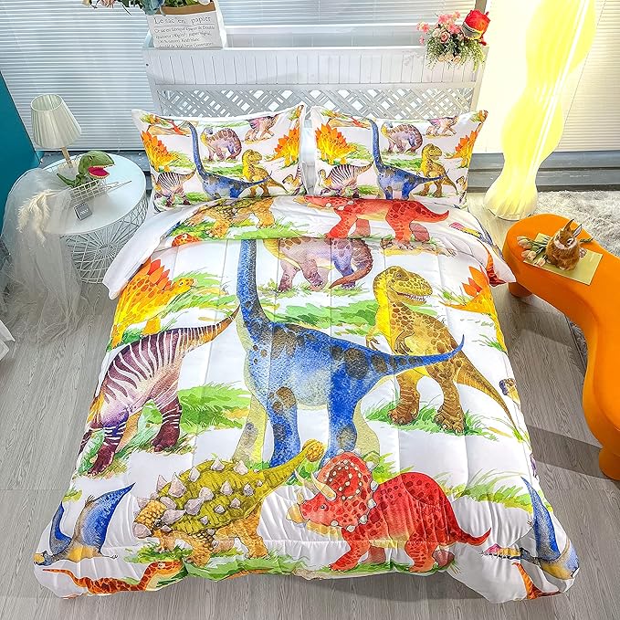 CVHOUSE Dinosaur Bedding Set,Dinosaur Comforter,Dinosaur Comforter Set Queen,Microfiber Quilt Set with 1 Comforter and 2 Pillow Cases