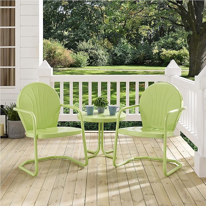 Crosley Furniture KO10004KL Griffith 3-Piece Retro Metal Outdoor Seating Set with 2 Chairs and Side Table, Key Lime