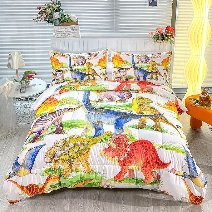CVHOUSE Dinosaur Bedding Set,Dinosaur Comforter,Dinosaur Comforter Set King,Microfiber Quilt Set with 1 Comforter and 2 Pillow Cases