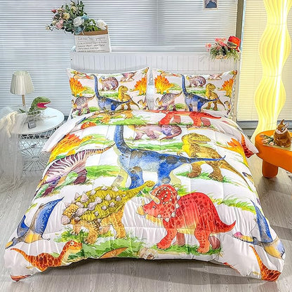 CVHOUSE Dinosaur Bedding Set,Dinosaur Comforter,Dinosaur Comforter Set Queen,Microfiber Quilt Set with 1 Comforter and 2 Pillow Cases