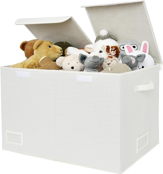 GRANNY SAYS Large Storage Bins with Lids, Foldable Storage Chest with Handles, Stuffed Animal Storage for Playroom, Living Room, Pearl White