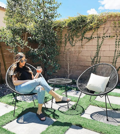 SONGMICS 3-Piece Outdoor Seating Acapulco Chair, Modern Patio Furniture Set, Glass Top Table and 2 Chairs, Indoor and Outdoor Conversation Bistro Set, Ink Black UGGF011B01