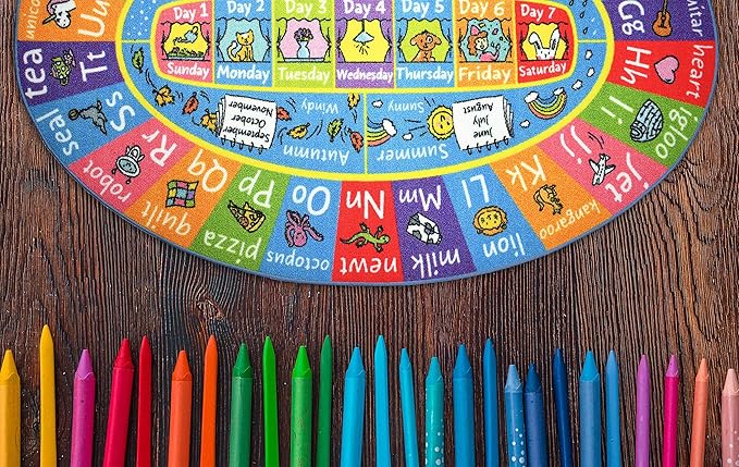 KC Cubs ABC Alphabet, Seasons, Months and Days of The Week Educational Learning & Fun Game Play Area Non Slip Boy & Girl Kids Rug Carpet for Children Bedroom, Toddler Classroom & Baby Playroom Mat