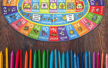 KC Cubs ABC Alphabet, Seasons, Months and Days of The Week Educational Learning & Fun Game Play Area Non Slip Boy & Girl Kids Rug Carpet for Children Bedroom, Toddler Classroom & Baby Playroom Mat