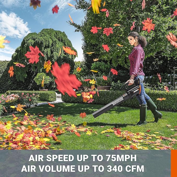 WORX Cordless Leaf Blower 20V WORXAIR Turbine Blower WG547.2 for Lawn Care Yard Work, 2 Variable Speed Control, 1 * 4.0 Ah Battery & Charger Included