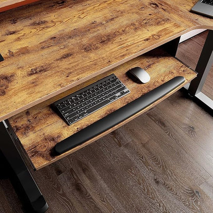 EUREKA ERGONOMIC Standing Desk with Keyboard Tray, Computer Desk, 61" L Shaped Electric Adjustable Height Desk w Monitor Stand LED, Corner Sit Stand Desk Gaming Desk, Dual Motor,Right/Rustic Brown