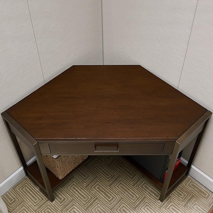 Leick Home Riley Holliday Computer Desk with Dropfront Keyboard Drawer, FURNITURE, Espresso/Gold