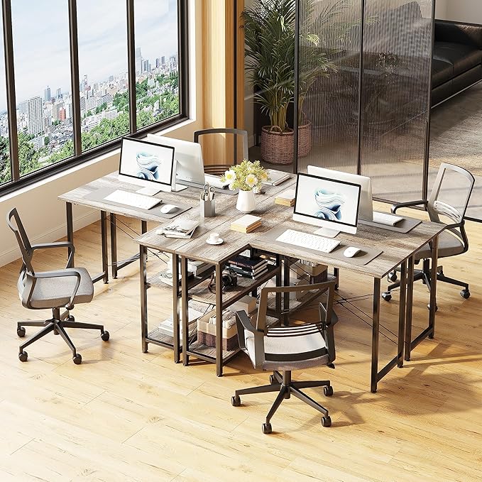 COTUBLR L Shaped Computer Desk, 47 Inch Small Corner Desk with Storage Shelves, Computer Desk Table Laptop Table Writing Desk Study Table for Home Office Workstation Small Spaces (Grey Oak)