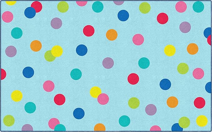 Flagship Carpets Schoolgirl Style Just Teach Rainbow Polka Dots Classroom Area Rug for Indoor Classroom Learning or Kid Bedroom Educational Play Mat, 7'6"x12', Blue