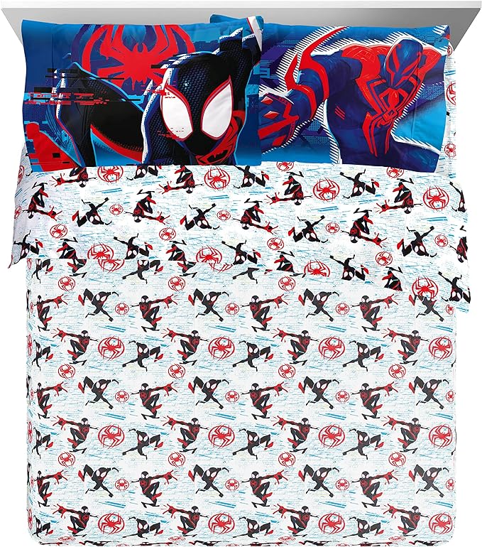 Marvel Spiderman Across The Spider-Verse Glitch 7 Piece Queen Size Bed Set - includes Comforter & Sheet Set Bedding - Super Soft Fade Resistant Microfiber (Official Product)