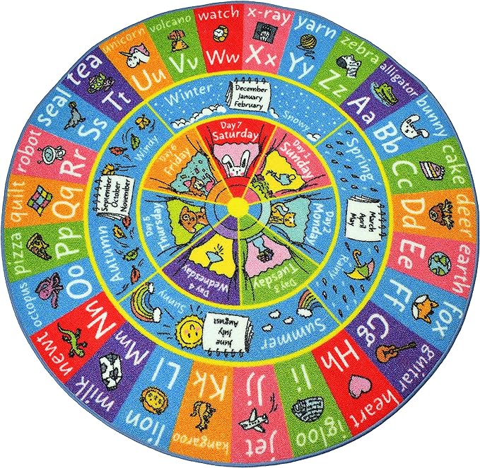 KC Cubs ABC Alphabet, Seasons, Months and Days of The Week Educational Learning & Fun Game Play Area Non Slip Boy & Girl Kids Rug Carpet for Children Bedroom, Toddler Classroom & Baby Playroom Mat
